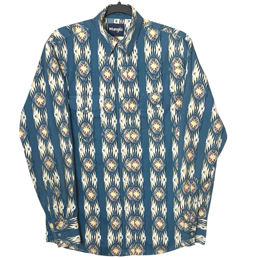 Wrangler Checotah Southwestern Aztec LS Western Pearl-Snap Shirt Small Cowboy